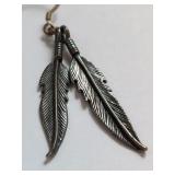 Sterling Silver Feather Design Dangle Earrings