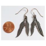 Sterling Silver Feather Design Dangle Earrings