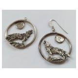 Sterling Silver Wolf Earrings 10.96g - Missing French Hook