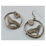 Sterling Silver Wolf Earrings 10.96g - Missing French Hook
