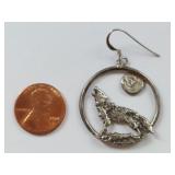 Sterling Silver Wolf Earrings 10.96g - Missing French Hook