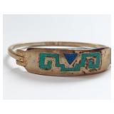 Vintage Alpaca Mexico Bracelet with Inlay Design