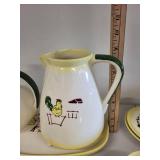 Vintage Farmhouse Dinnerware Set with Rooster and Barn Motif - 22 Pieces