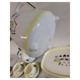 Vintage Farmhouse Dinnerware Set with Rooster and Barn Motif - 22 Pieces