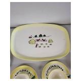 Vintage Farmhouse Dinnerware Set with Rooster and Barn Motif - 22 Pieces