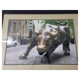 Framed Wall Street Bull Photo Print with Black Frame 29x39 Inches