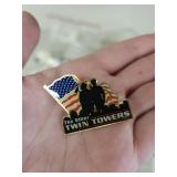 Large Lot of Patriotic American Flag Lapel Pins and Twin Towers Memorial Pins