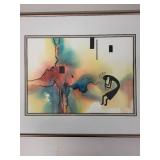 Framed Watercolor Artwork by Betty DaBman Featuring Kokopelli Motif