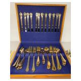 Gold-Toned Flatware Set in Wooden Case - Complete Dining Set