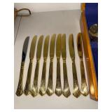 Gold-Toned Flatware Set in Wooden Case - Complete Dining Set