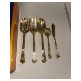 Gold-Toned Flatware Set in Wooden Case - Complete Dining Set