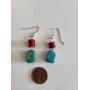 Sterling Silver Turquoise and Red Coral Earrings 6.64g