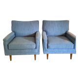 LR - Pair of Mid Century Style Custom Upholstered Lounge Chairs