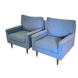 LR - Pair of Mid Century Style Custom Upholstered Lounge Chairs