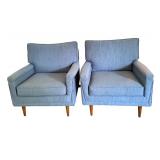 LR - Pair of Mid Century Style Custom Upholstered Lounge Chairs