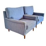LR - Pair of Mid Century Style Custom Upholstered Lounge Chairs