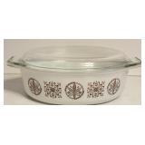 LR - Rare 1958 Pyrex 045 2.5 Qt Casserole Dish with Gold Hex Pattern and Lid