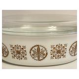 LR - Rare 1958 Pyrex 045 2.5 Qt Casserole Dish with Gold Hex Pattern and Lid