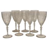 Set of 8 Vintage Etched Crystal Wine Glasses