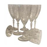 Set of 8 Vintage Etched Crystal Wine Glasses