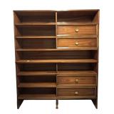 Mid-Century Wooden Shelf Unit with Sliding Doors