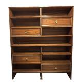 Mid-Century Wooden Shelf Unit with Sliding Doors