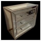 Mirrored Three Drawer Dresser with Decorative Beading