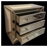 Mirrored Three Drawer Dresser with Decorative Beading