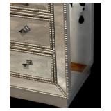 Mirrored Three Drawer Dresser with Decorative Beading