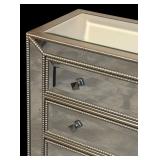 Mirrored Three Drawer Dresser with Decorative Beading