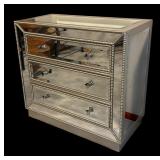 Mirrored Three Drawer Dresser with Decorative Beading
