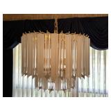 Vintage Lucite Clear and Frosted 2-Tier Chandelier Brass