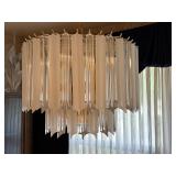 Vintage Lucite Clear and Frosted 2-Tier Chandelier Brass