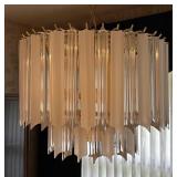Vintage Lucite Clear and Frosted 2-Tier Chandelier Brass