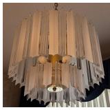 Vintage Lucite Clear and Frosted 2-Tier Chandelier Brass