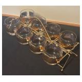 Set of 8 Vintage Culver Glasses with Gold Pattern and Metal Holder
