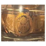 Set of 8 Vintage Culver Glasses with Gold Pattern and Metal Holder