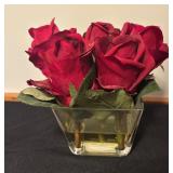 Set of 3 Faux Rose Arrangements in Glass Vases