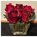 Set of 3 Faux Rose Arrangements in Glass Vases