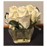 Set of 3 Faux Rose Arrangements in Glass Vases