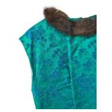 Vintage Green Floral Dress with Fur Collar