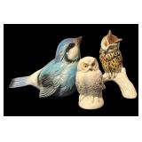 Set of 3 Goebel Porcelain Bird Figurines including Owls and Songbird
