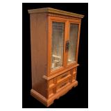Vintage Wooden Dresser Top Jewelry Cabinet with Glass Doors and Drawers