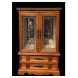 Vintage Wooden Dresser Top Jewelry Cabinet with Glass Doors and Drawers