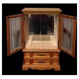 Vintage Wooden Dresser Top Jewelry Cabinet with Glass Doors and Drawers