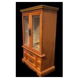 Vintage Wooden Dresser Top Jewelry Cabinet with Glass Doors and Drawers