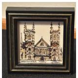 Bing & Grondahl Denmark Vase, Montserrat Tile, and 2 Framed Mini Art Prints