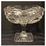 Etched Vintage Crystal Compote Dish with Floral Design
