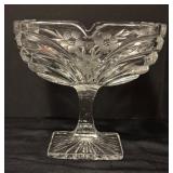 Etched Vintage Crystal Compote Dish with Floral Design