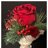 Crate & Barrel Diva Ruby Votive Candle Holder and Faux Rose Floral Arrangement